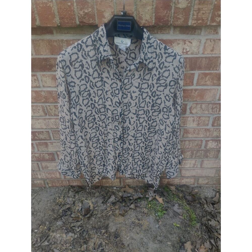 Vintage 100% Silk Leopard Snake Animal Print Button Down Shirt Luxe Biker Chick